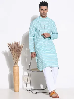 Men Blue Striped Kurta Set