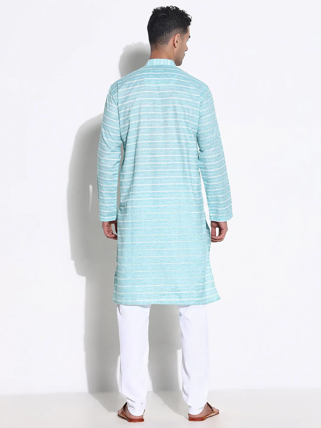 Men Blue Striped Kurta Set