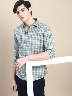 Men Green Standard Slim Fit Tartan Checks Cotton Casual Shirt