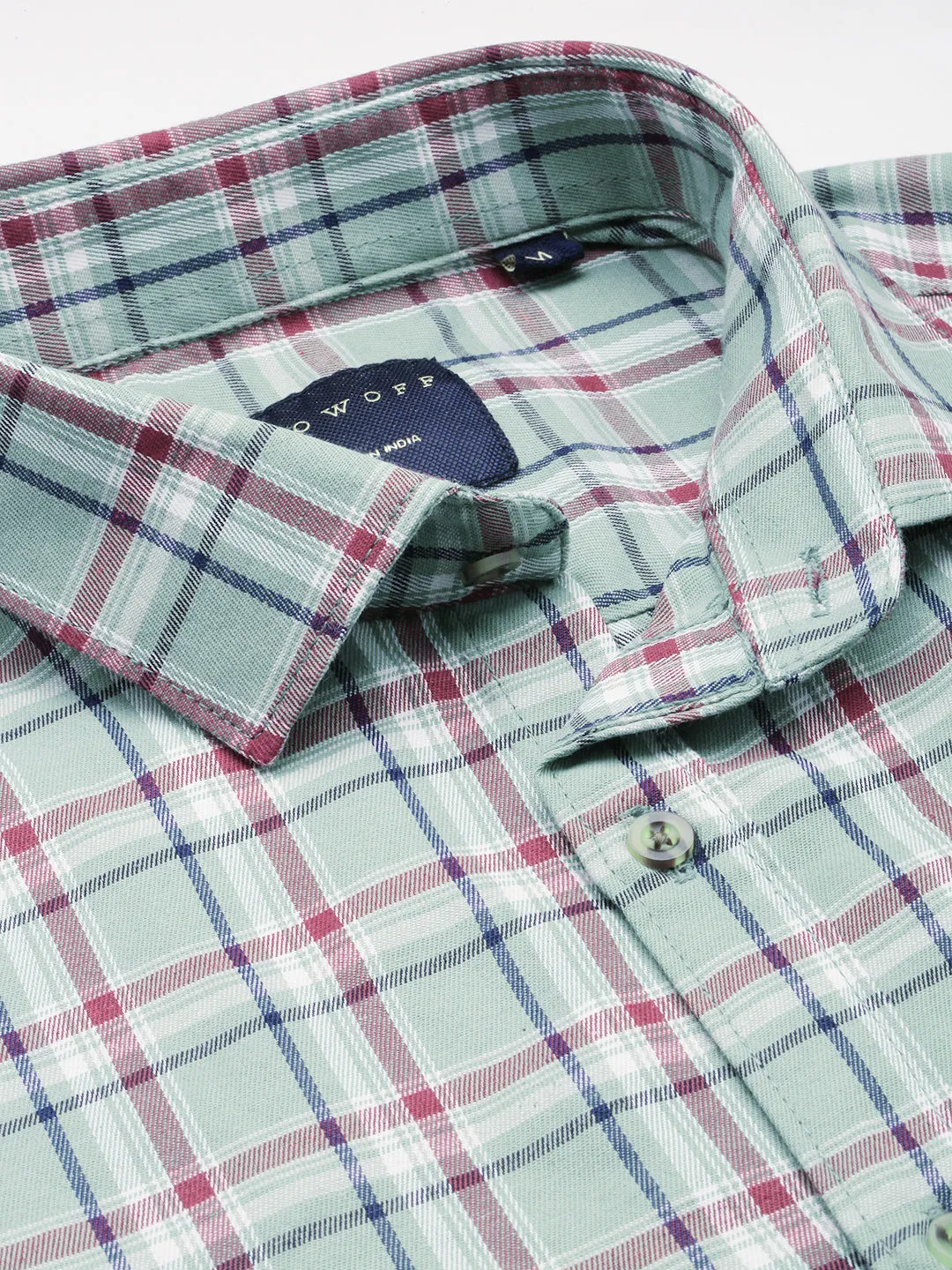 Men Green Standard Slim Fit Tartan Checks Cotton Casual Shirt