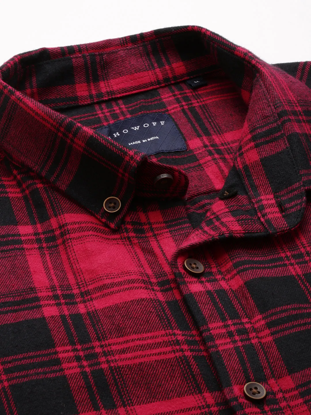 Men Magenta Classic Tartan Checked Casual Cotton Shirt