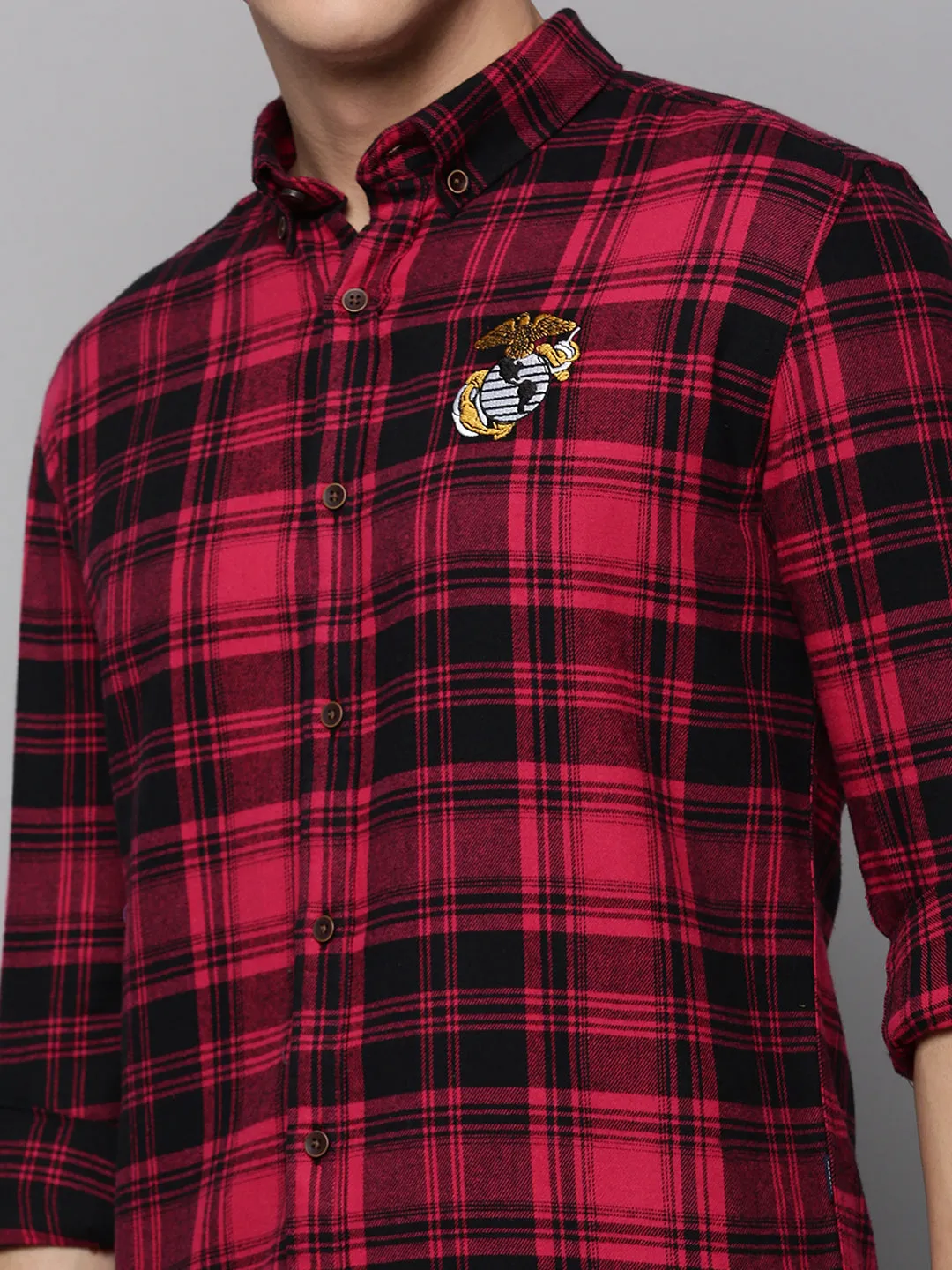 Men Magenta Classic Tartan Checked Casual Cotton Shirt
