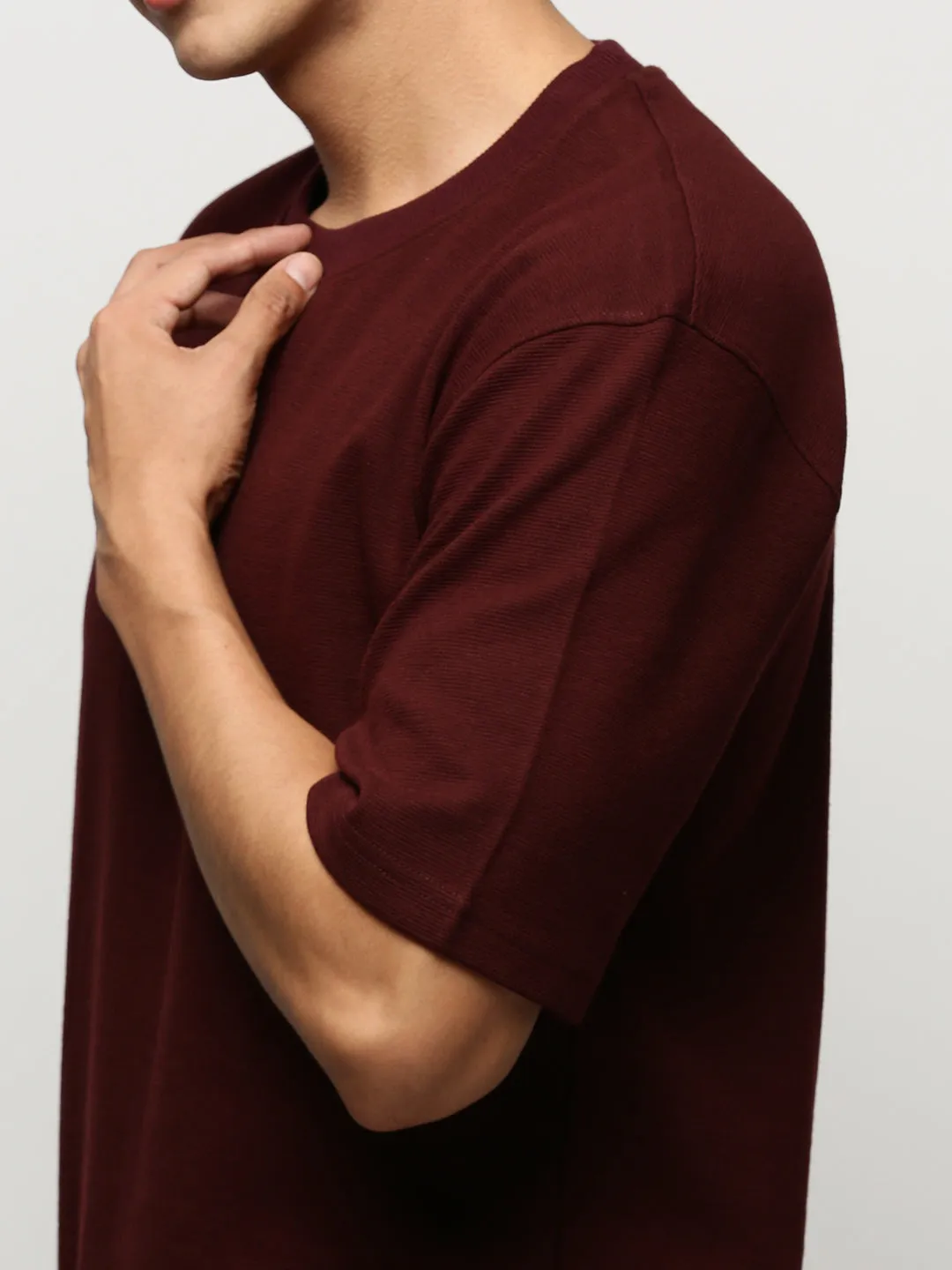 Men Maroon Ribbed Co-Ords Set