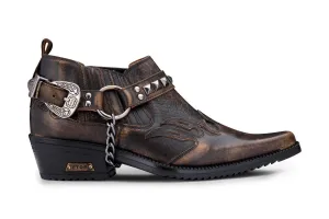 Men's Brown Croc Leather Winklepicker Studded Western Biker Shoes