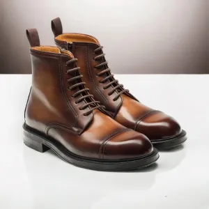 Men's Lerato Leather Derby Boots In Mid-Brown