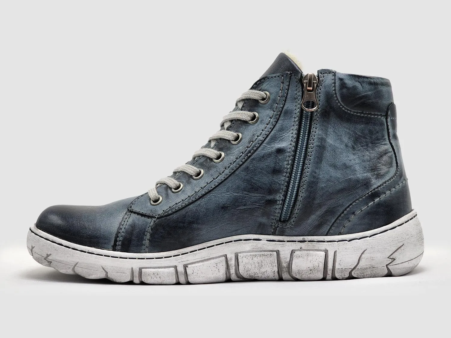 Men's Original Thick-Wool Lined Zip-Up Leather Boots In Blue