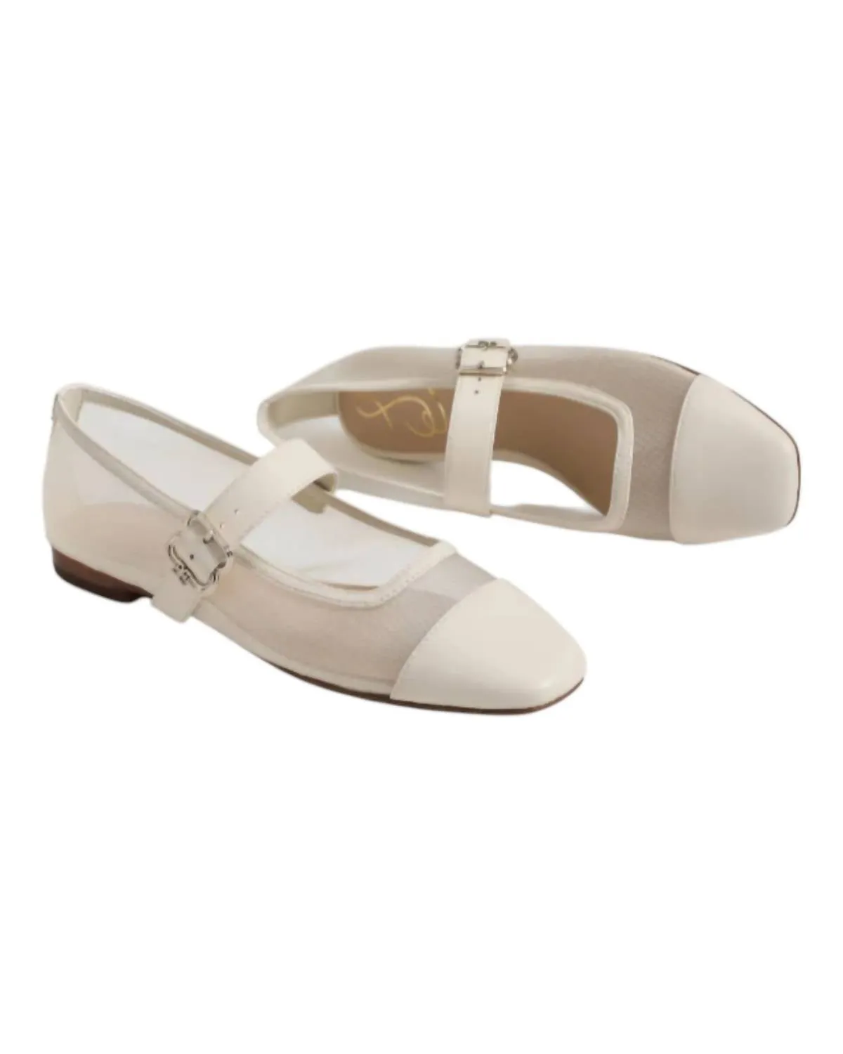 Miranda Mary Jane Flats In Modern Ivory Mesh/leather