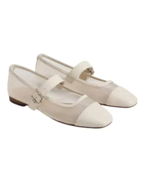 Miranda Mary Jane Flats In Modern Ivory Mesh/leather
