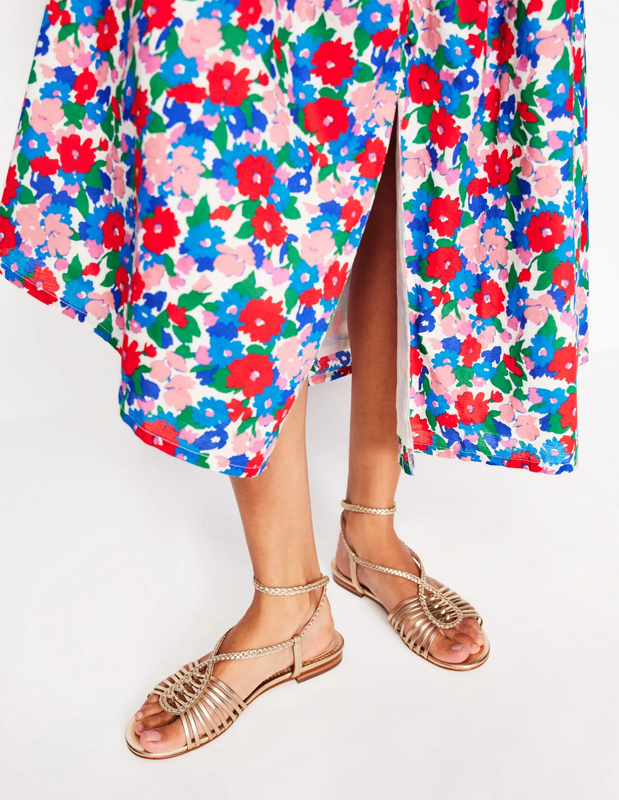 Multi Strap Flat Sandal-Gold