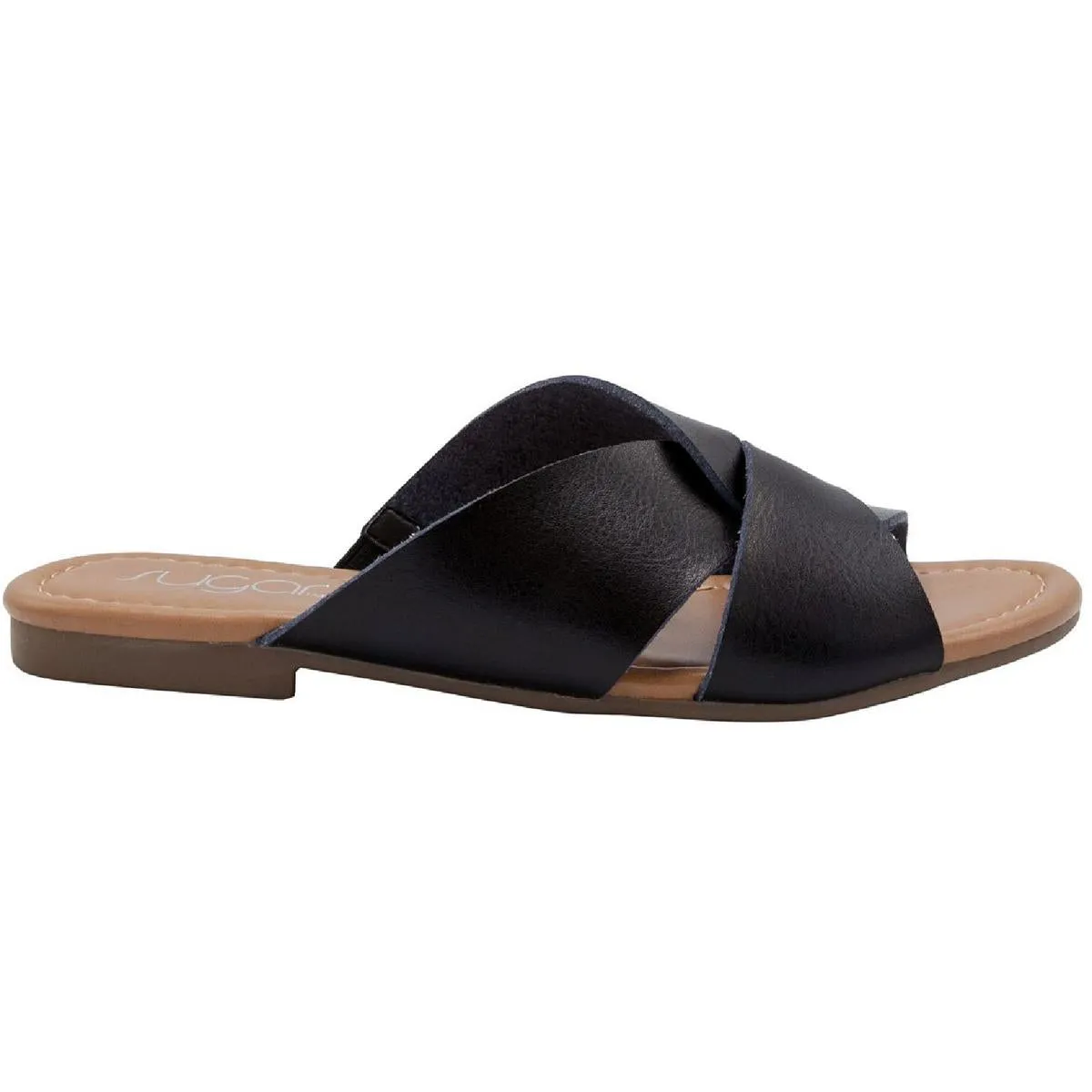 Olena Womens Faux Leather Slide On Flats