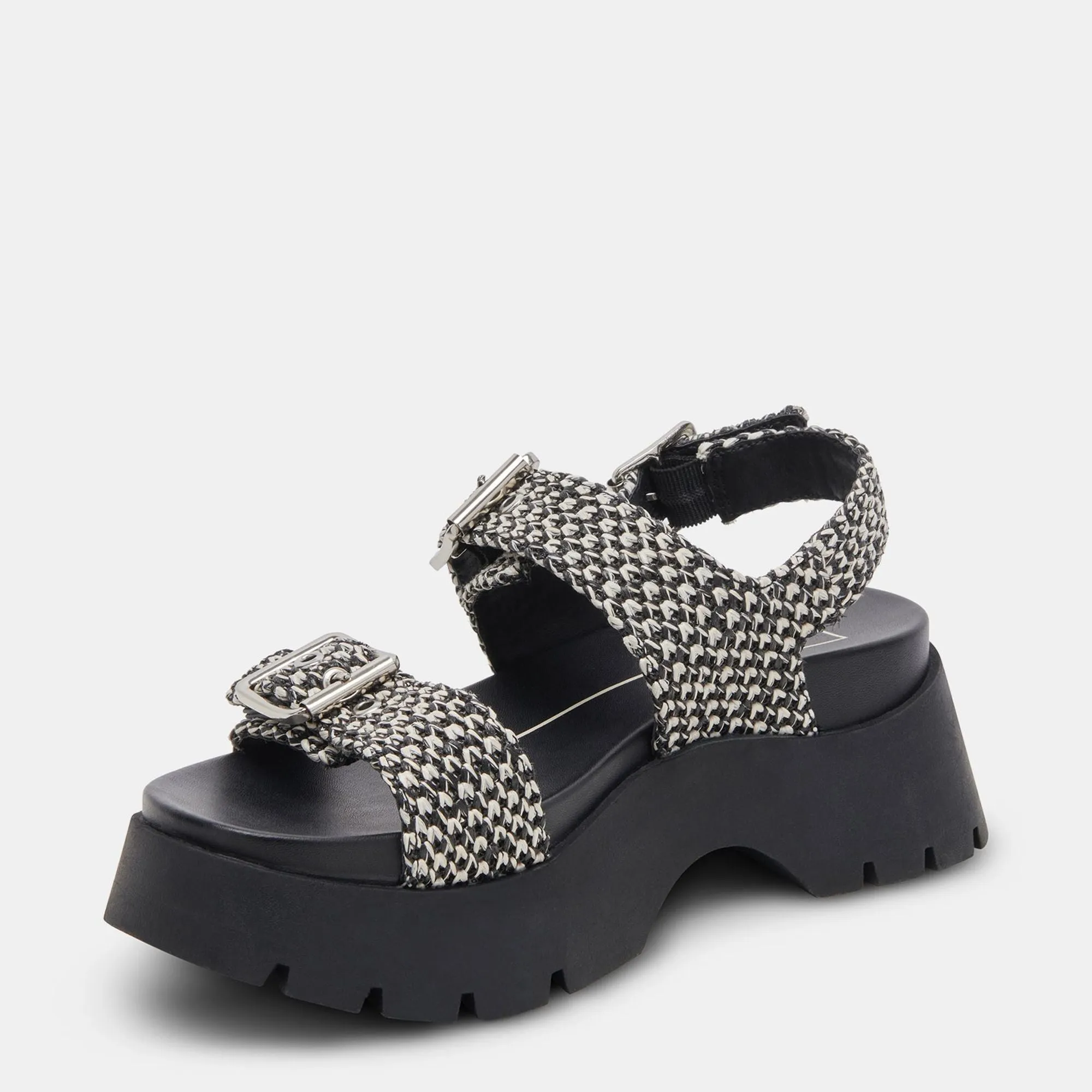 PALDA SANDALS BLACK WHITE RAFFIA