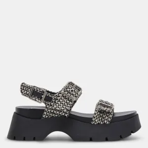 PALDA SANDALS BLACK WHITE RAFFIA