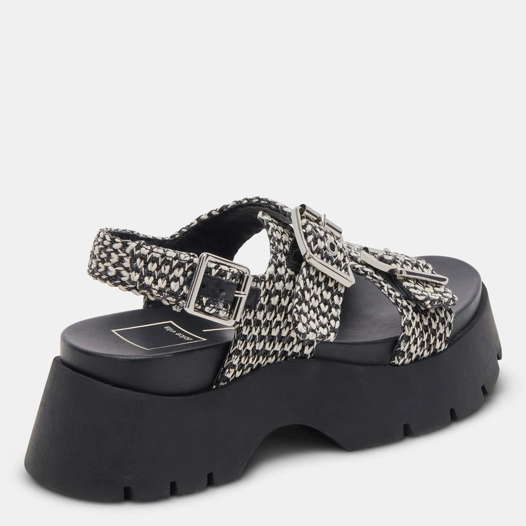 PALDA SANDALS BLACK WHITE RAFFIA