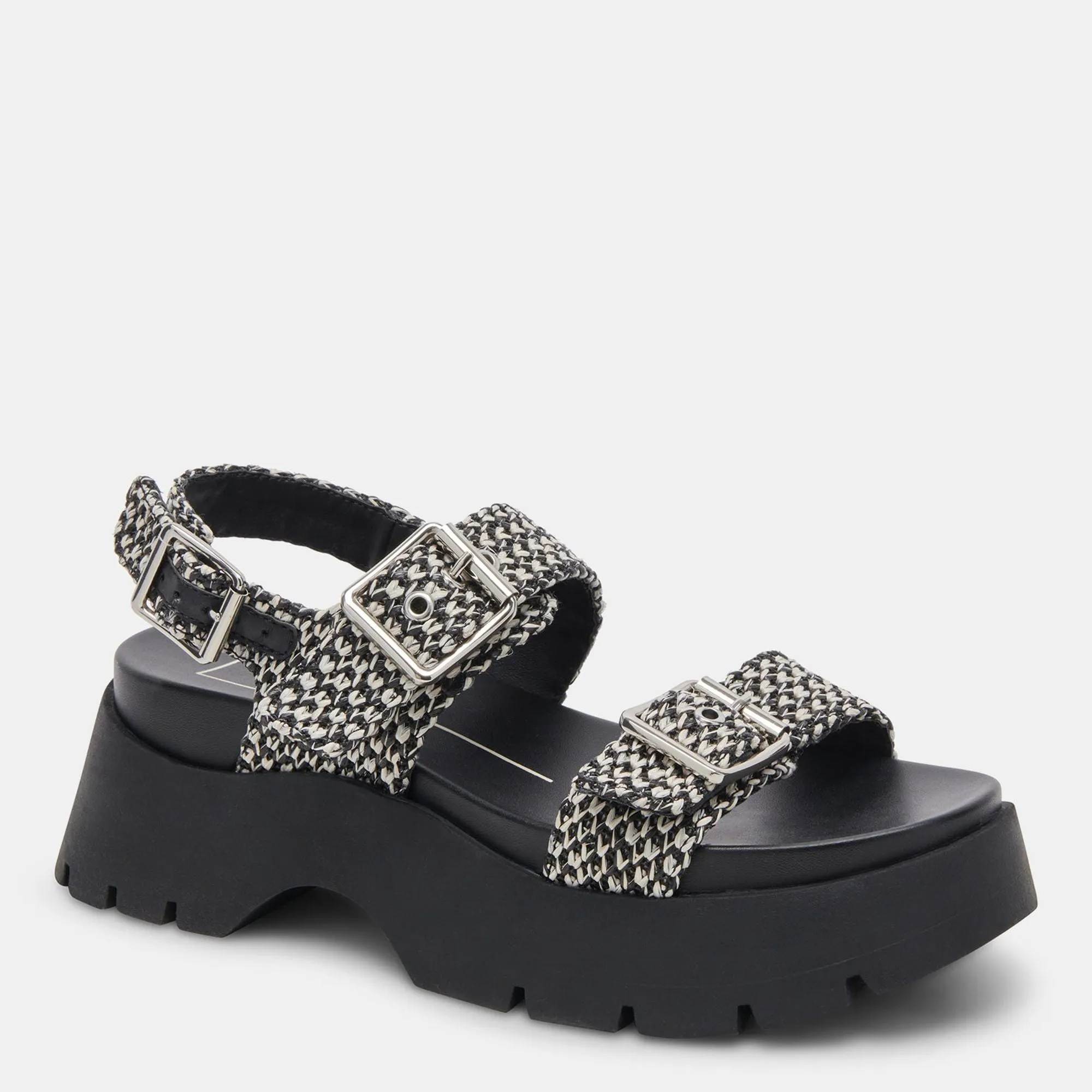PALDA SANDALS BLACK WHITE RAFFIA
