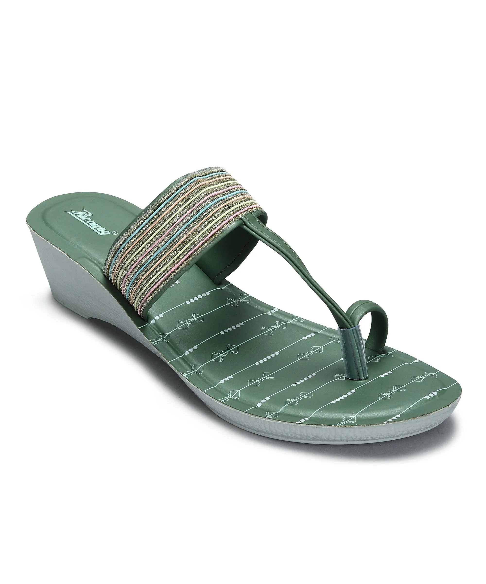 Paragon Women's Green Wedge Sandals with Cushioned Sole and Sturdy Construction for Everyday Use