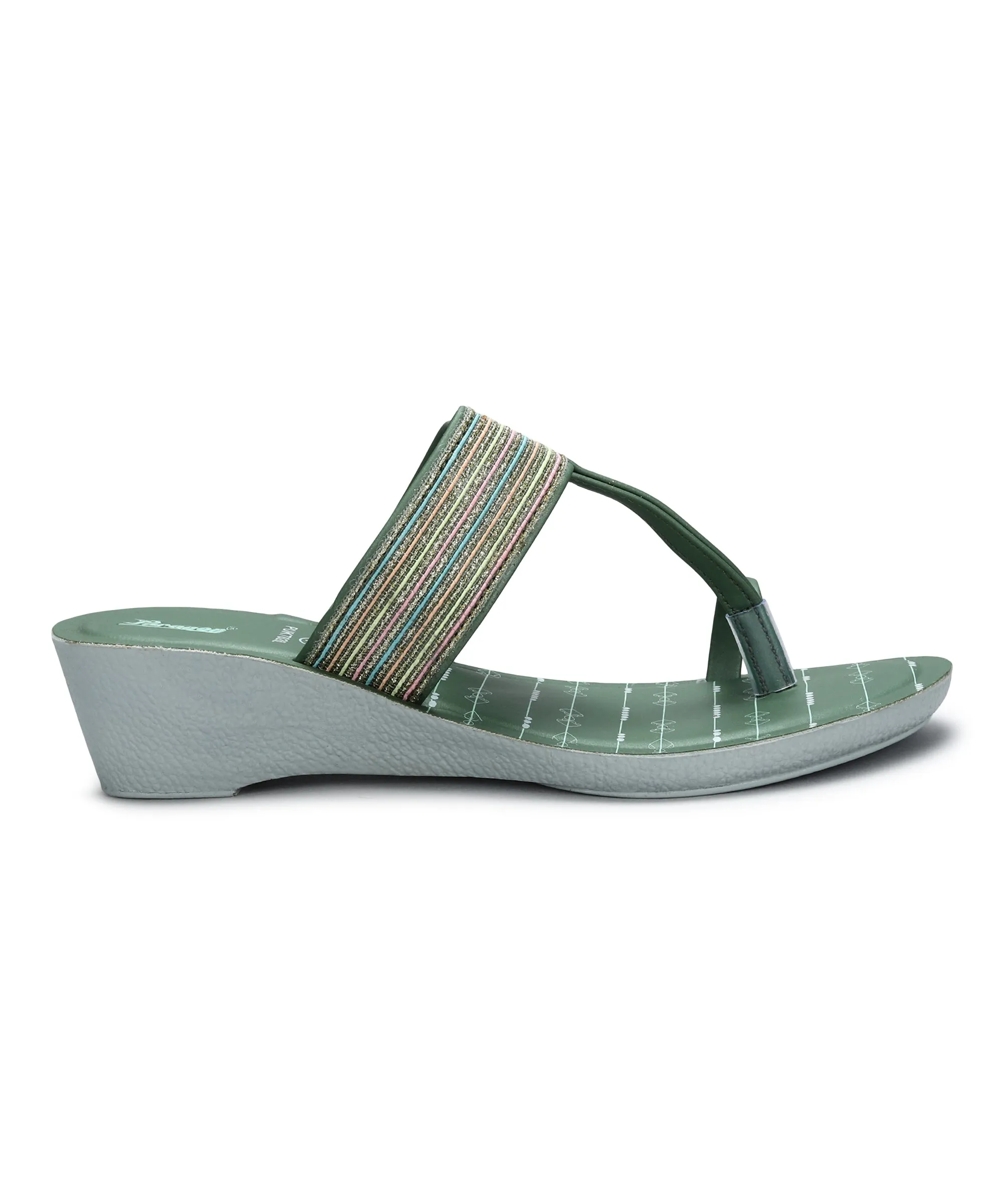 Paragon Women's Green Wedge Sandals with Cushioned Sole and Sturdy Construction for Everyday Use