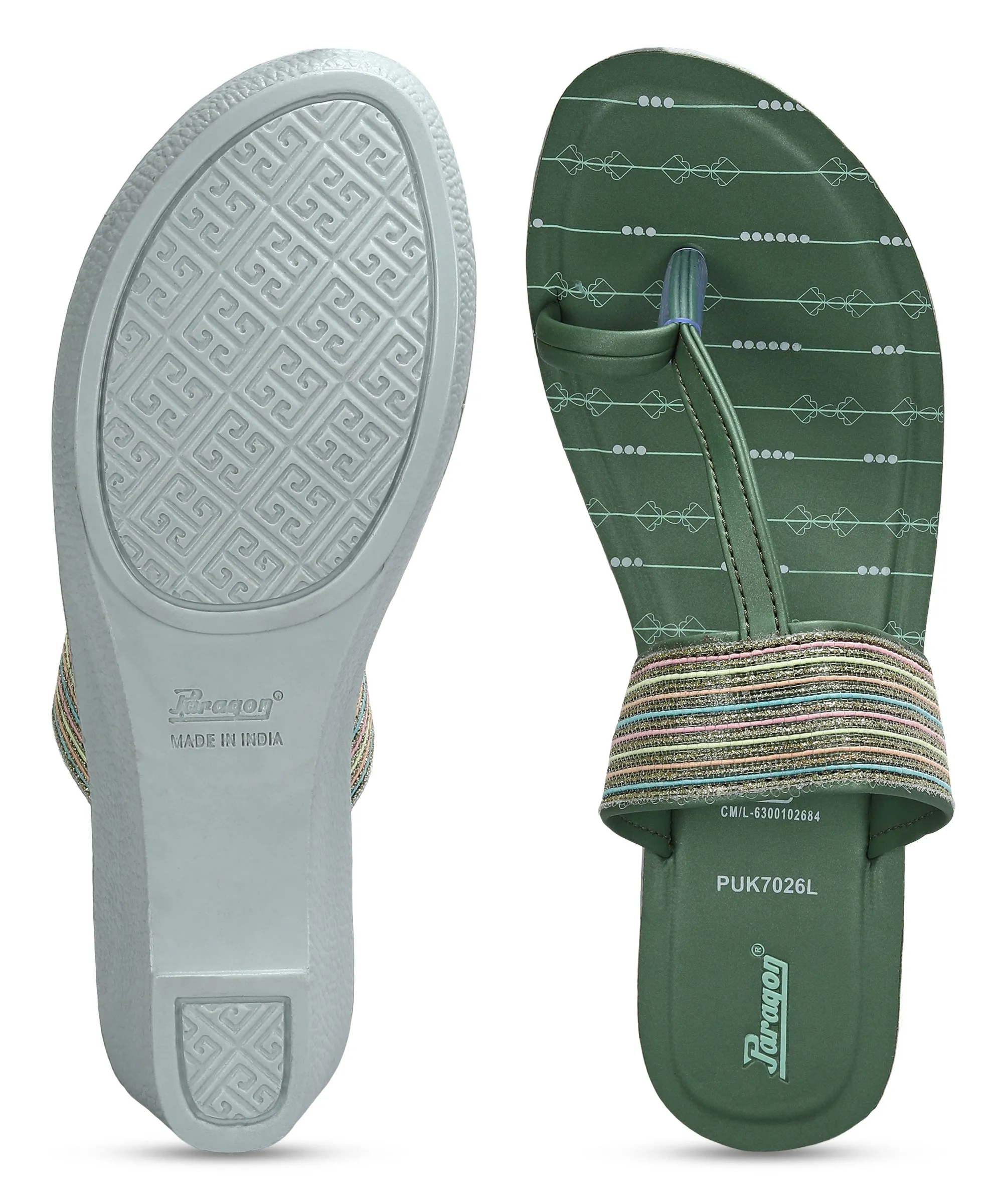 Paragon Women's Green Wedge Sandals with Cushioned Sole and Sturdy Construction for Everyday Use