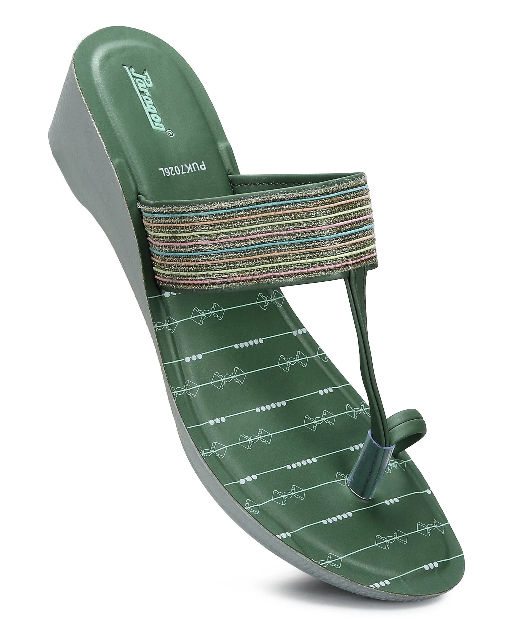 Paragon Women's Green Wedge Sandals with Cushioned Sole and Sturdy Construction for Everyday Use