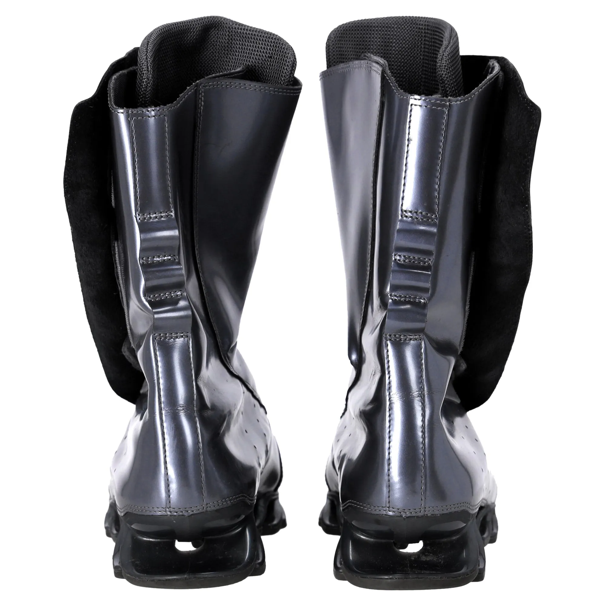 Rick Owens x Adidas Springblade Mid-Calf Boots in Metallic Silver Leather
