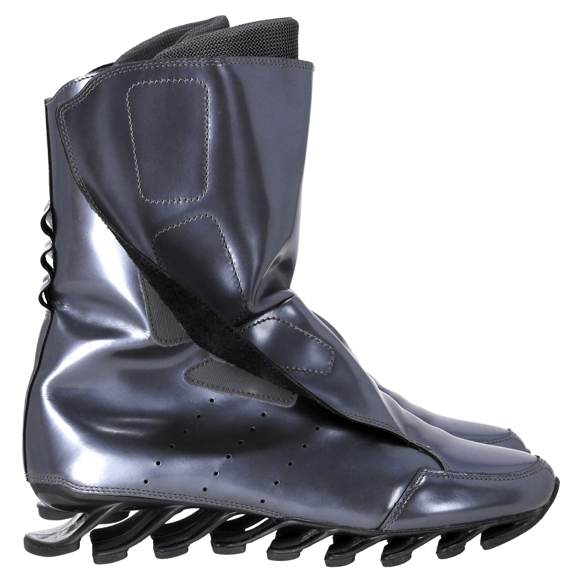 Rick Owens x Adidas Springblade Mid-Calf Boots in Metallic Silver Leather