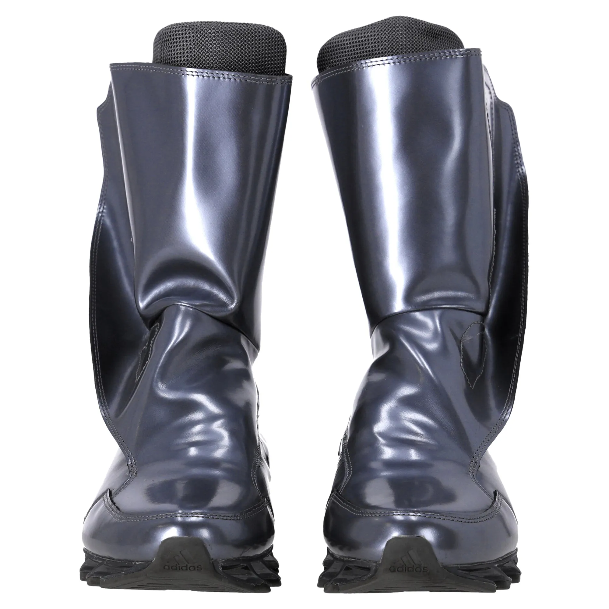 Rick Owens x Adidas Springblade Mid-Calf Boots in Metallic Silver Leather