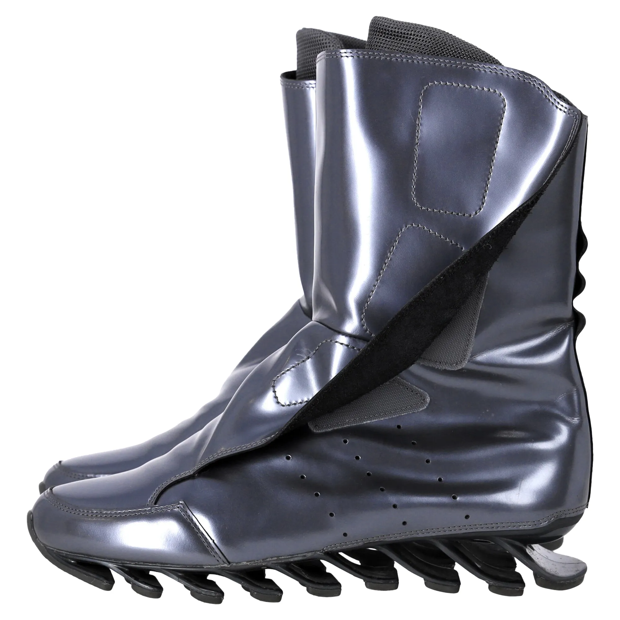 Rick Owens x Adidas Springblade Mid-Calf Boots in Metallic Silver Leather