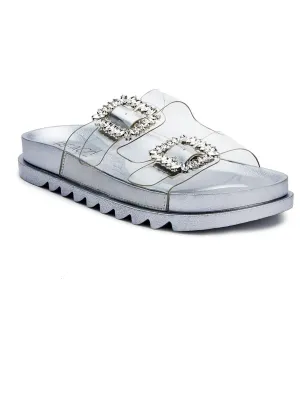 Sail Womens Embellished Slip On Slide Sandals