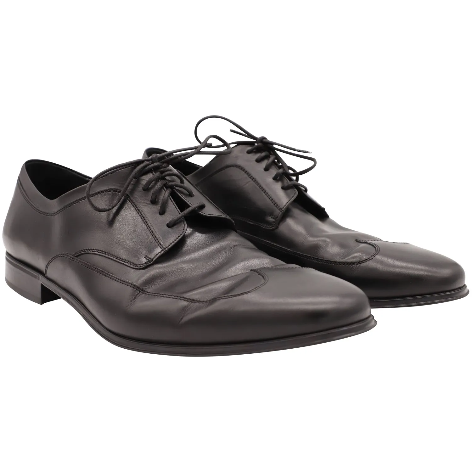 Salvatore Ferragamo Lace-Up Derby Shoes in Black Calfskin Leather