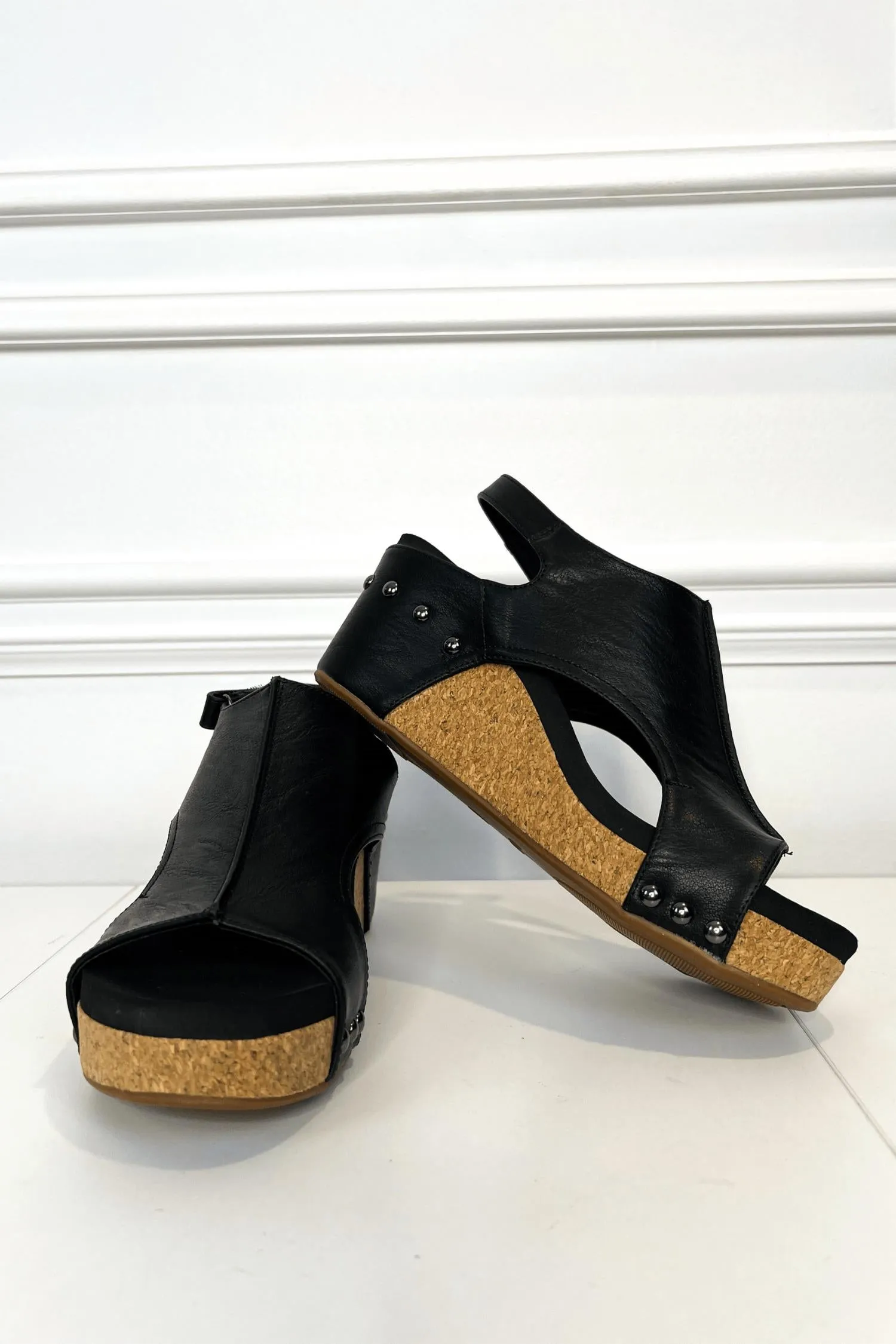 Say Baby Cork Wedge Sandals In Black
