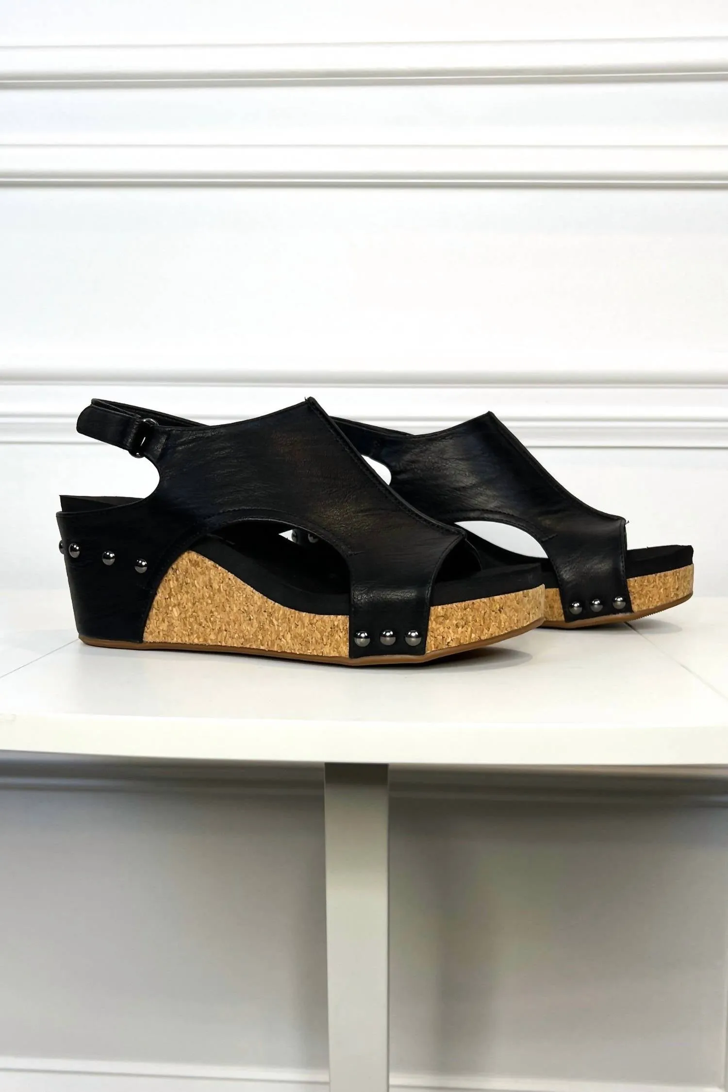 Say Baby Cork Wedge Sandals In Black