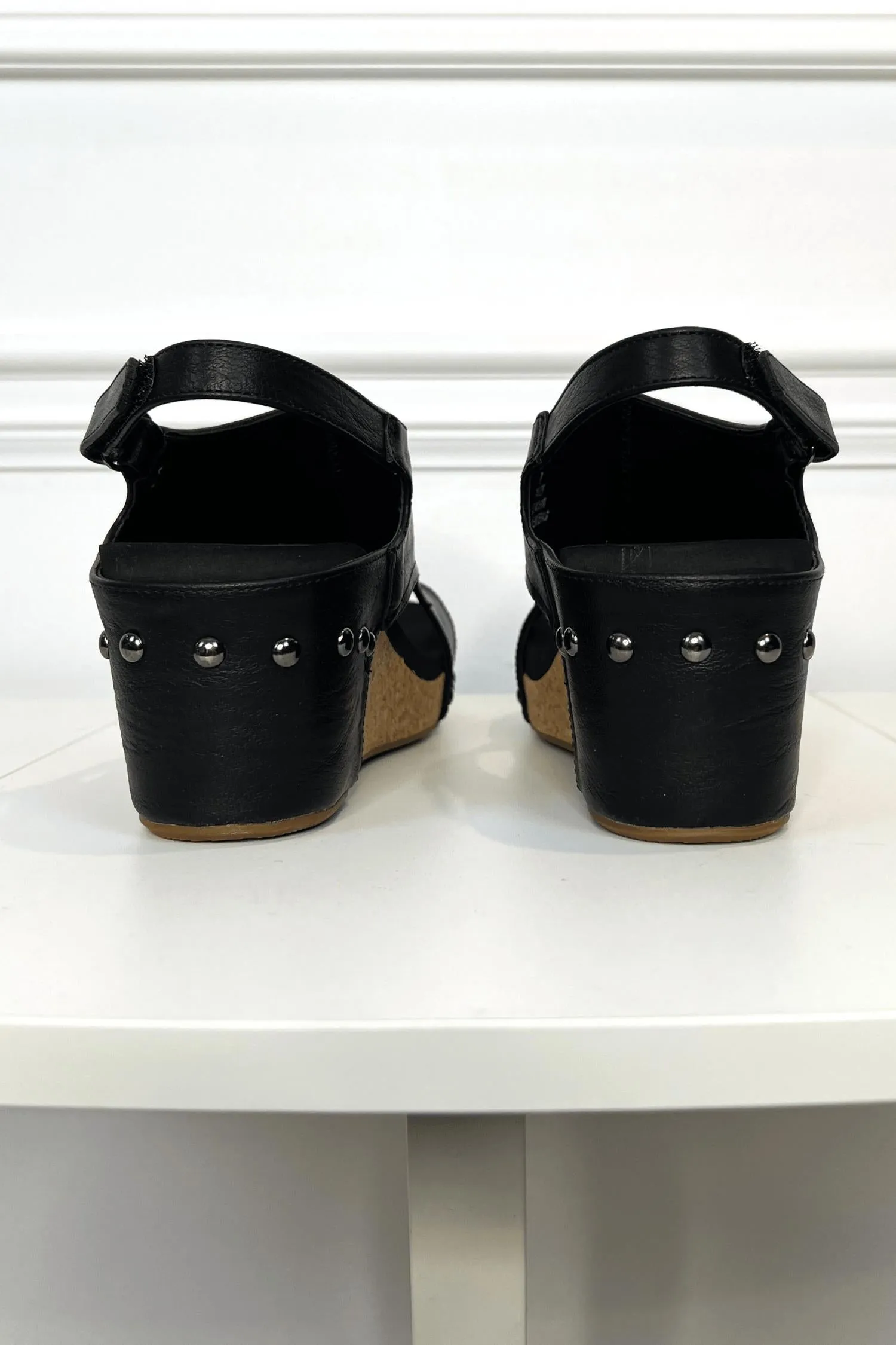 Say Baby Cork Wedge Sandals In Black