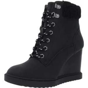 Sherman Womens Faux Fur Lined Wedge Ankle Boots