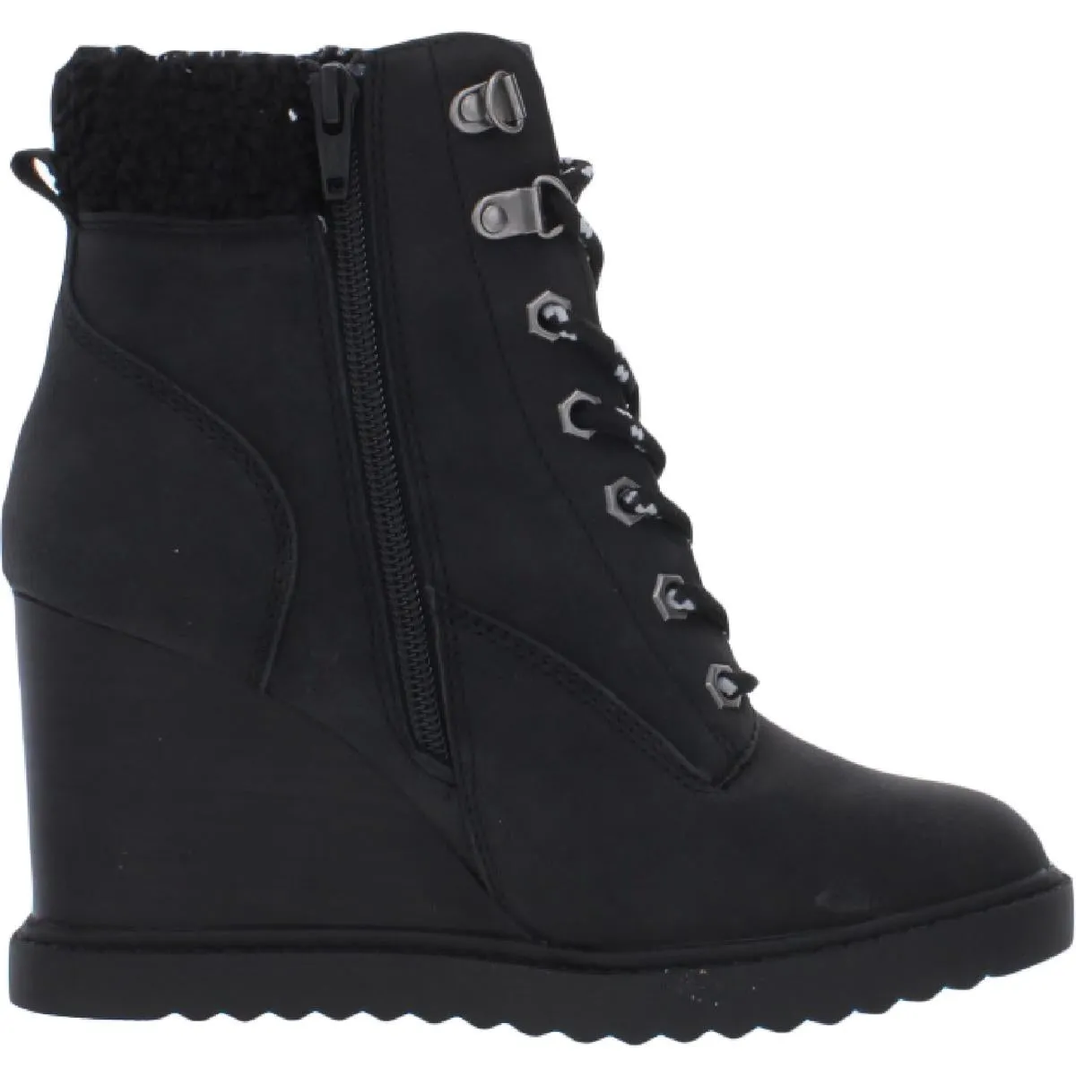 Sherman Womens Faux Fur Lined Wedge Ankle Boots