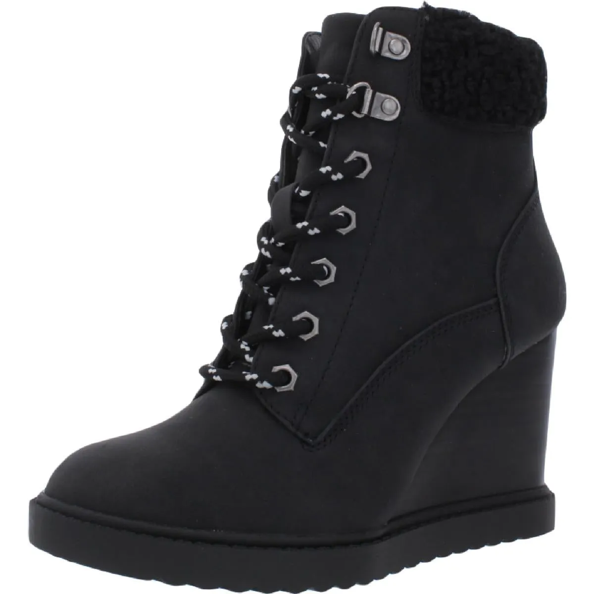 Sherman Womens Faux Fur Lined Wedge Ankle Boots