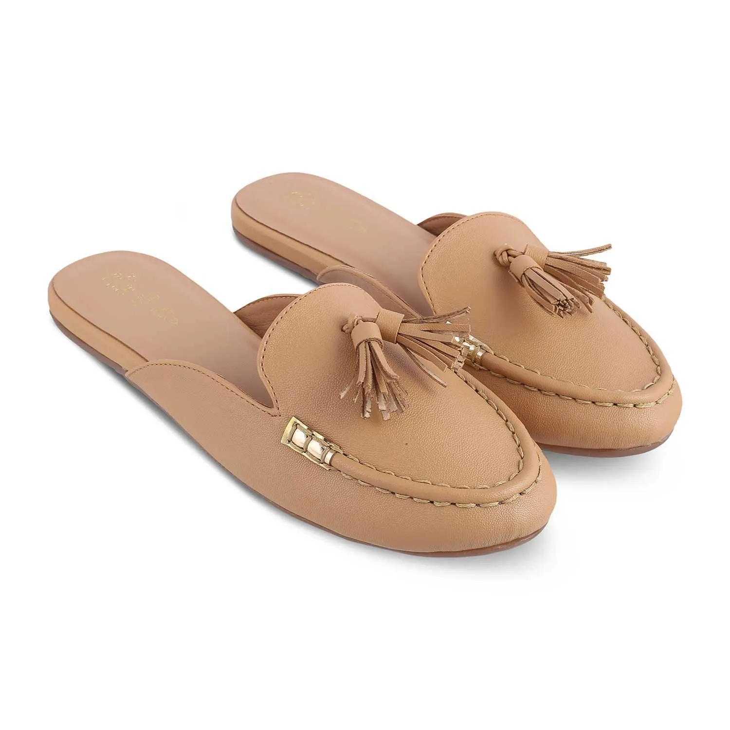 The Amassle Beige Women's Dress Tassel Mules Tresmode