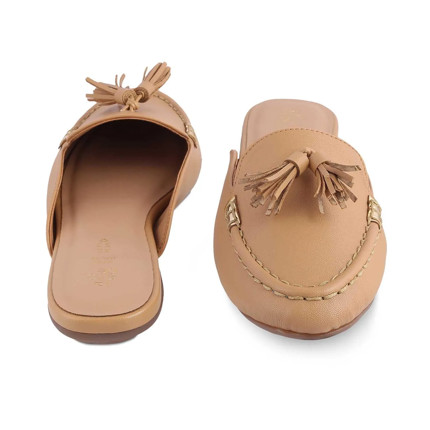 The Amassle Beige Women's Dress Tassel Mules Tresmode