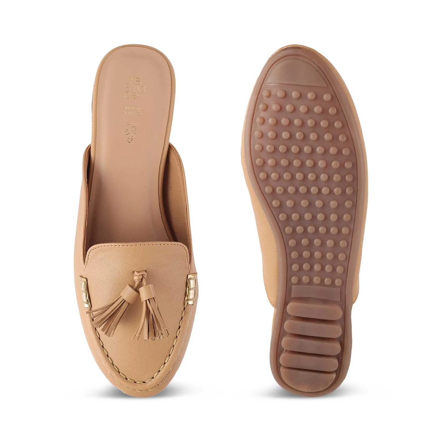 The Amassle Beige Women's Dress Tassel Mules Tresmode