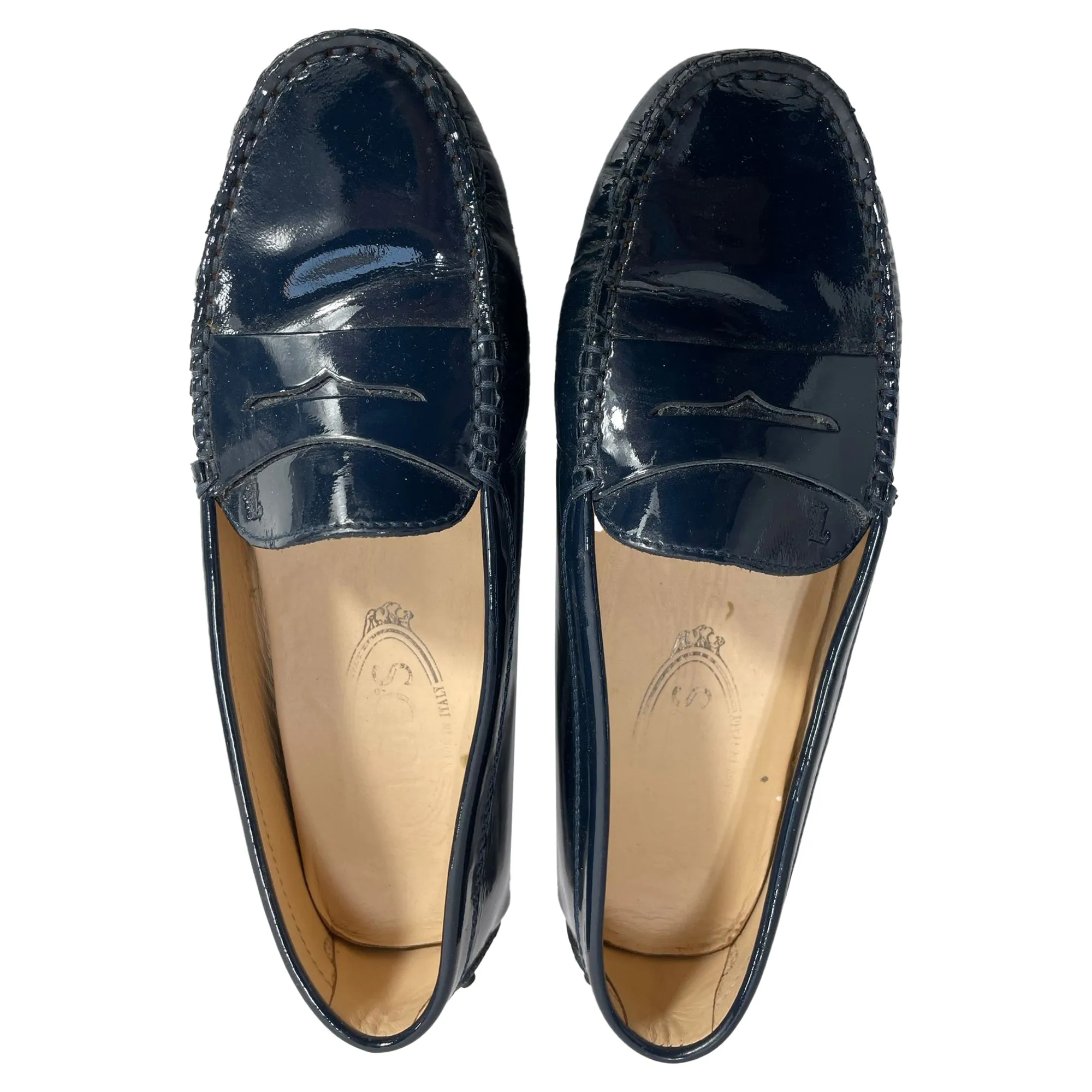 Tod's Gommino Loafers in Blue Patent Leather