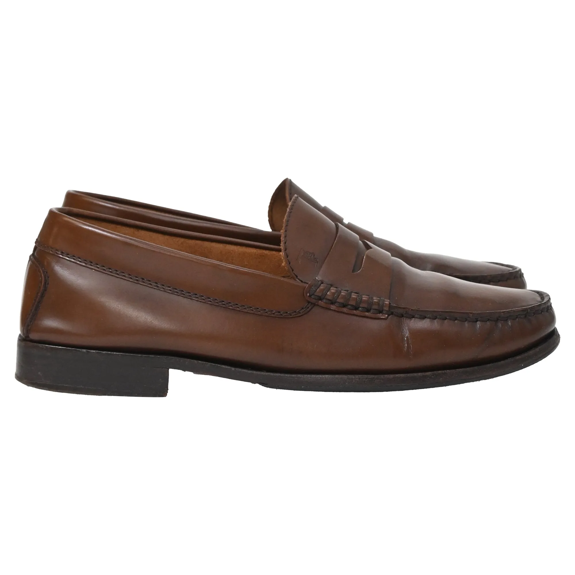 Tod's Logo-Embossed Polished Loafers in Brown Calfskin Leather