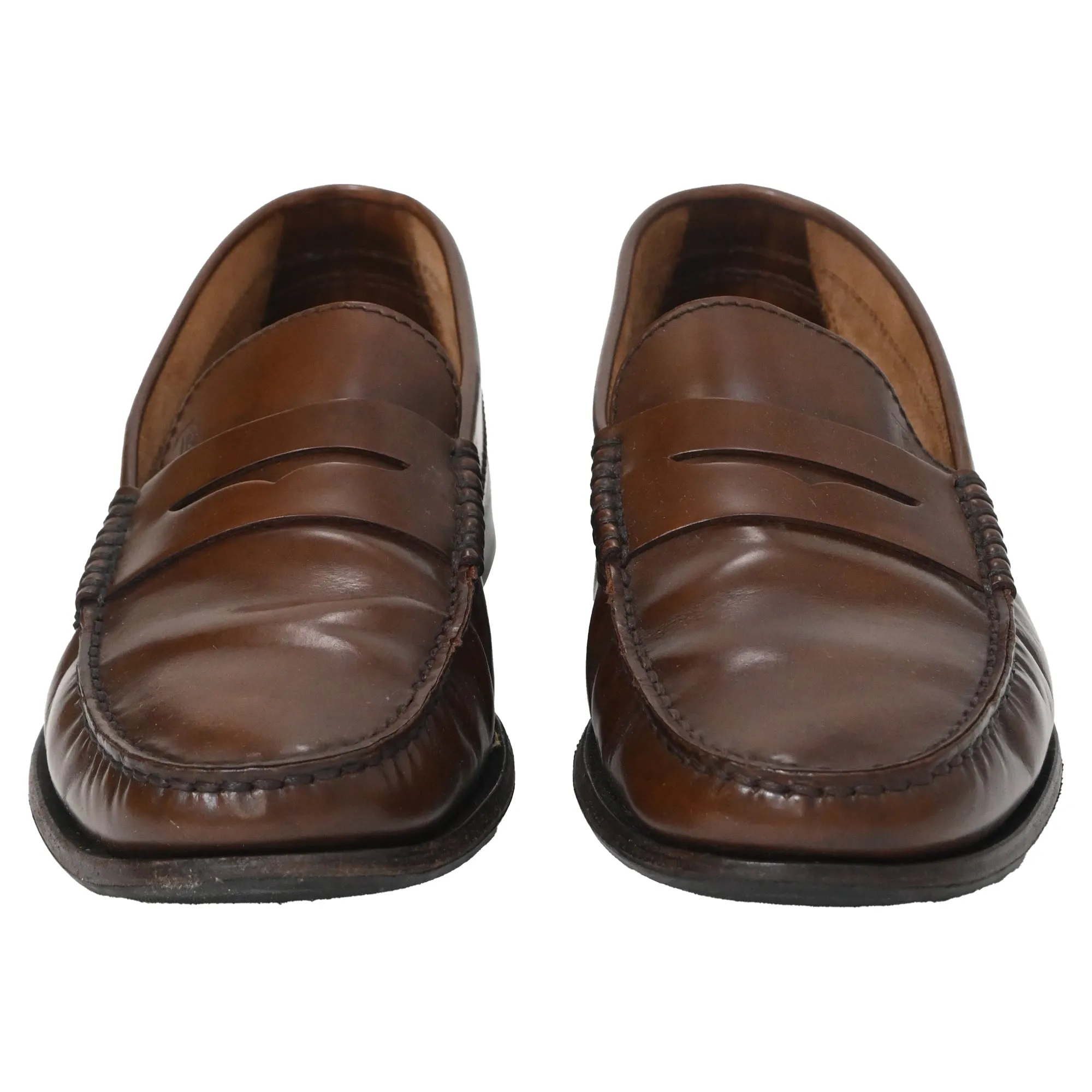 Tod's Logo-Embossed Polished Loafers in Brown Calfskin Leather
