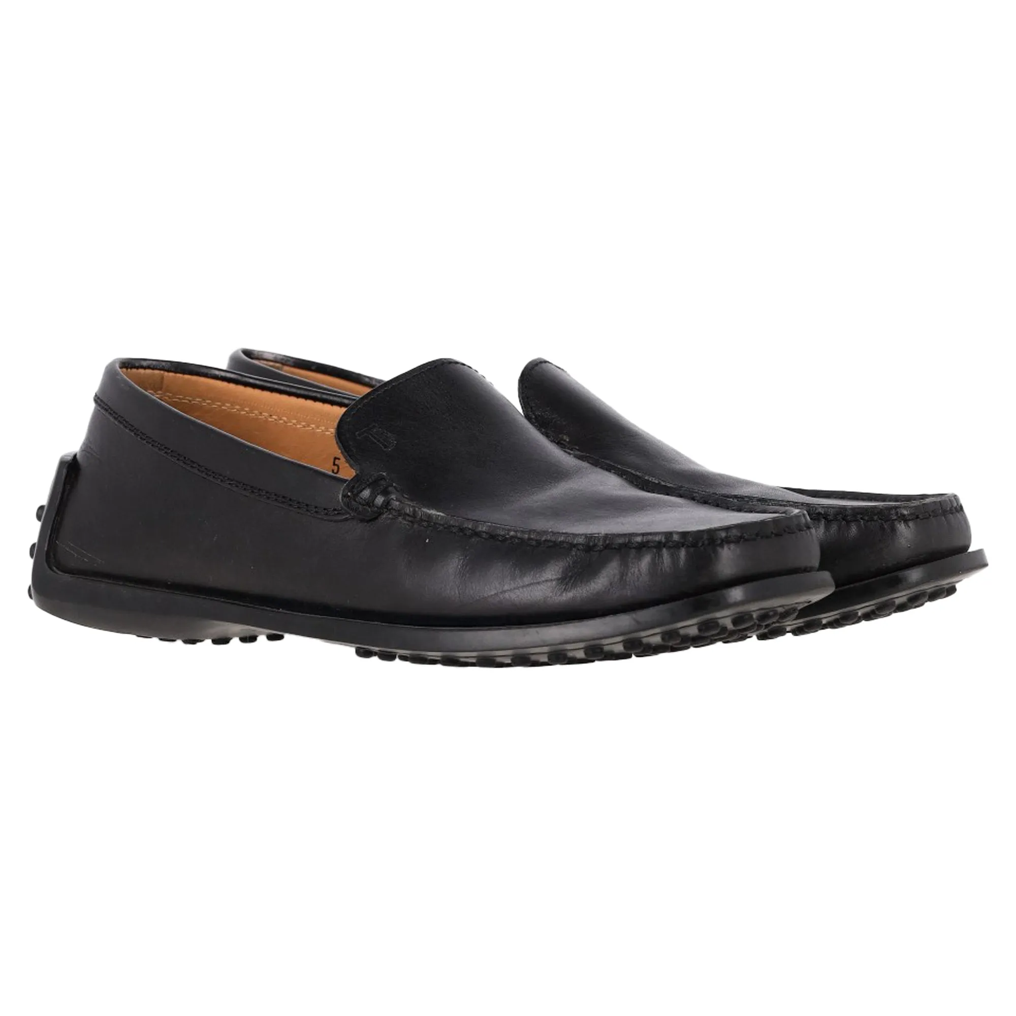 Tod's Logo Square-Toe Loafers in Black Leather