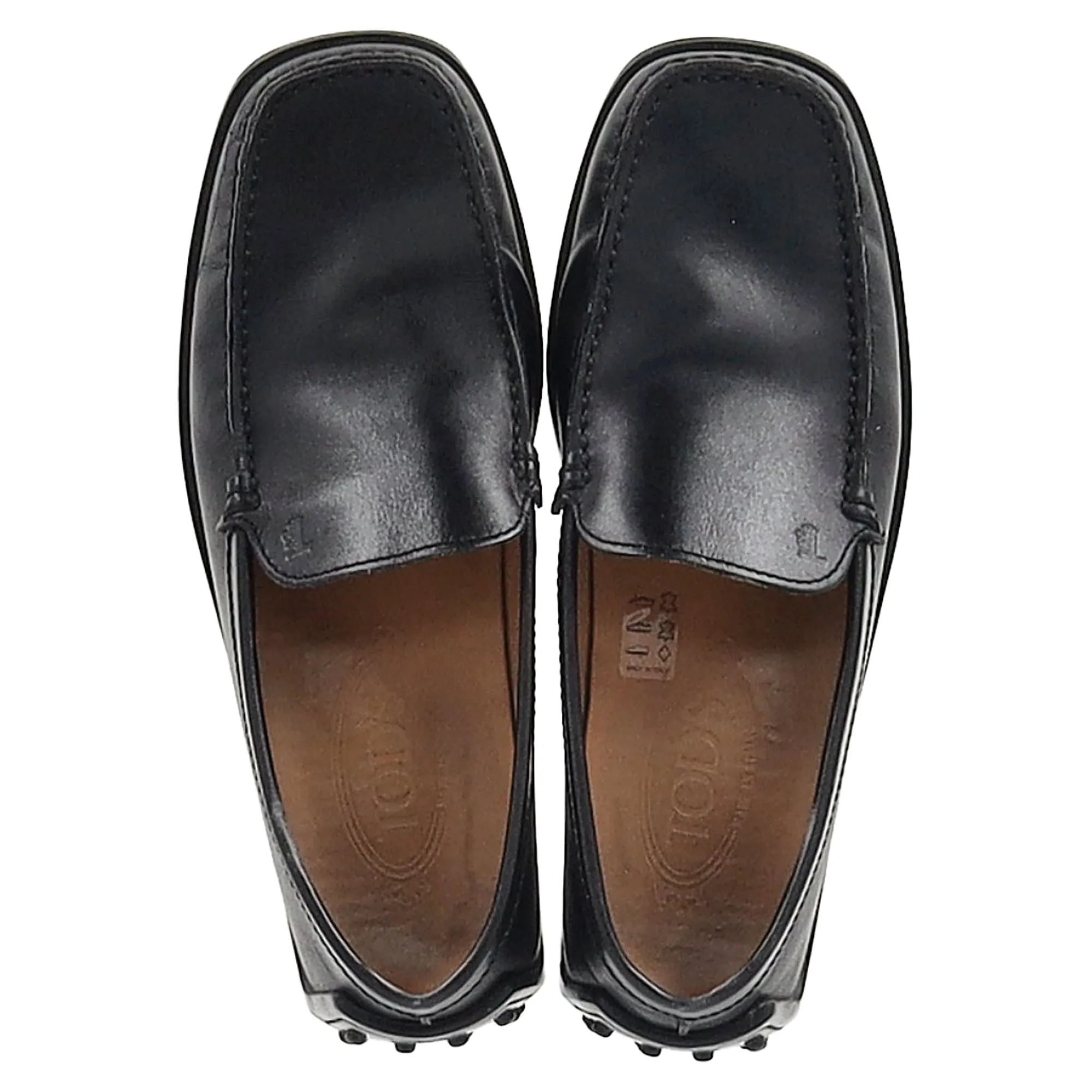 Tod's Logo Square-Toe Loafers in Black Leather