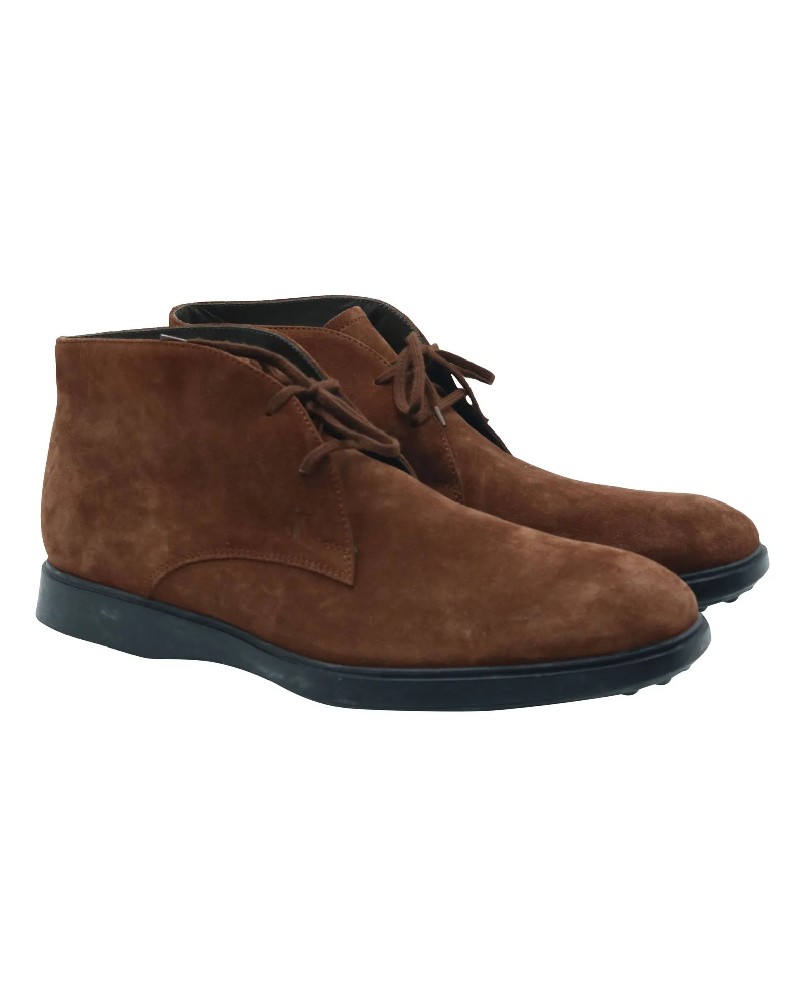 Tod's Pebbled Sole Lace-Up Ankle Boots in Brown Suede