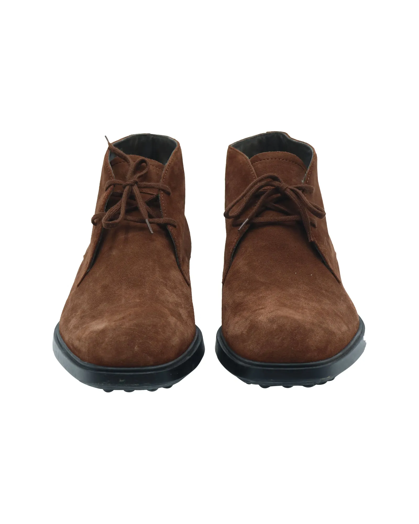 Tod's Pebbled Sole Lace-Up Ankle Boots in Brown Suede