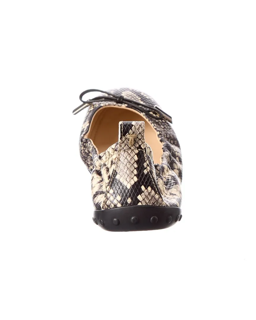 TODs Snake-Embossed Leather Ballerina Flat