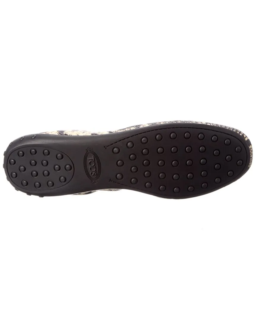 TODs Snake-Embossed Leather Ballerina Flat