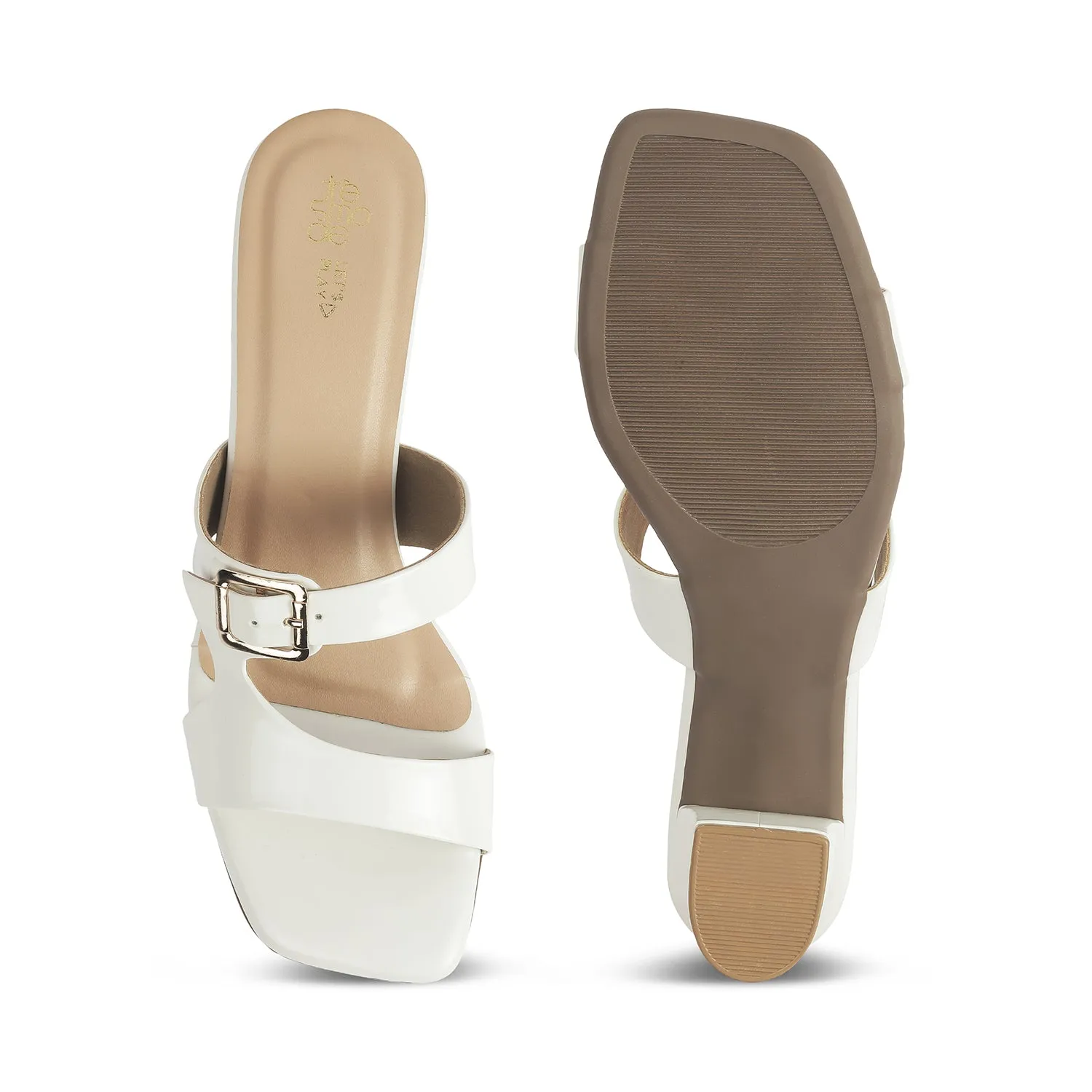 Tresmode Andal White Women's Dress Block Heel Sandals