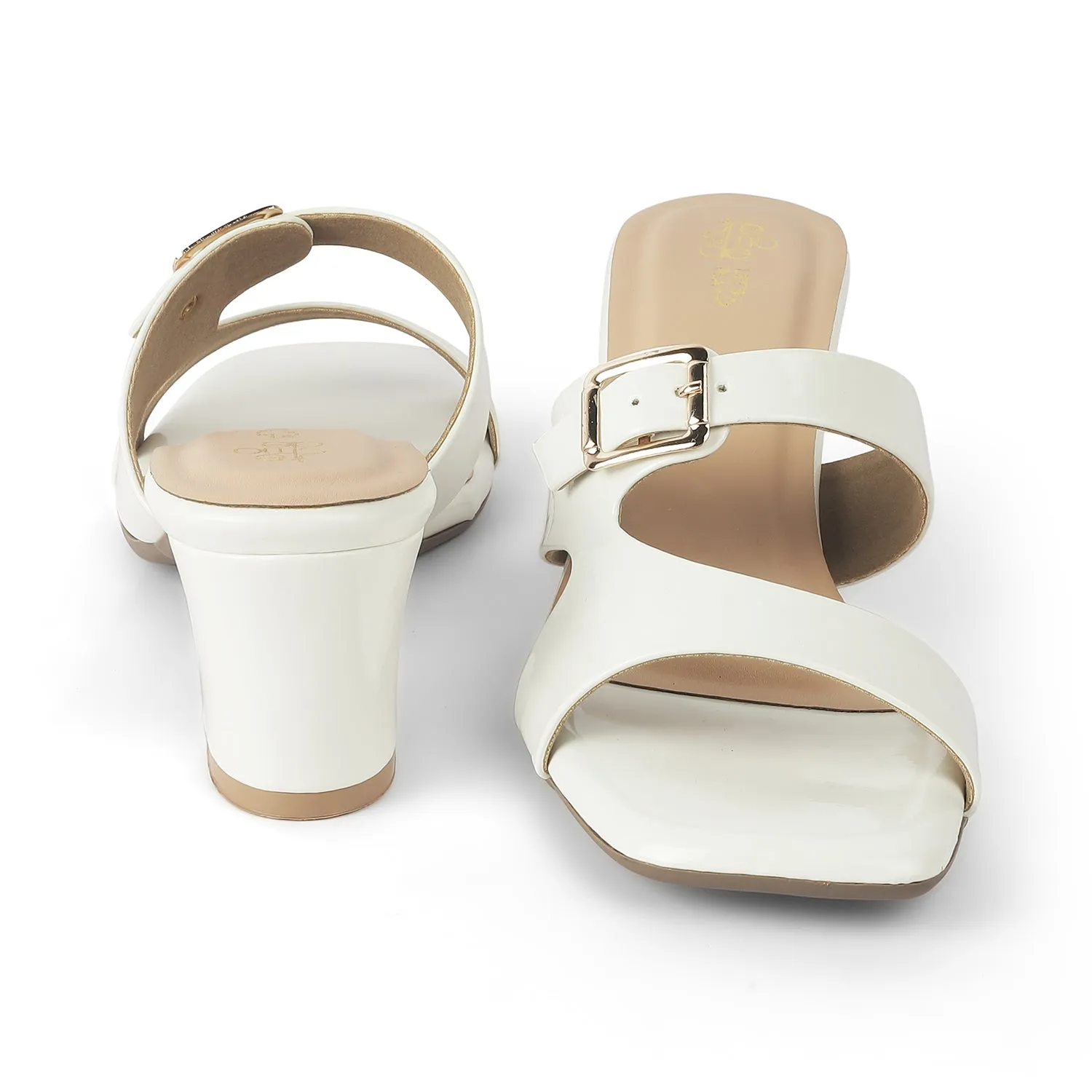 Tresmode Andal White Women's Dress Block Heel Sandals