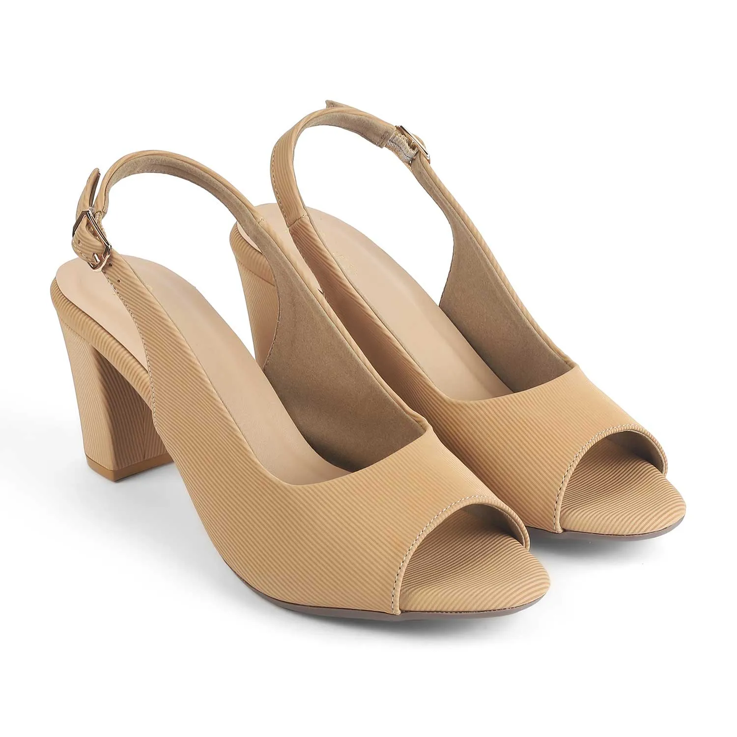 Tresmode Eslip Beige Women's Dress Block Heel Slingback Pumps
