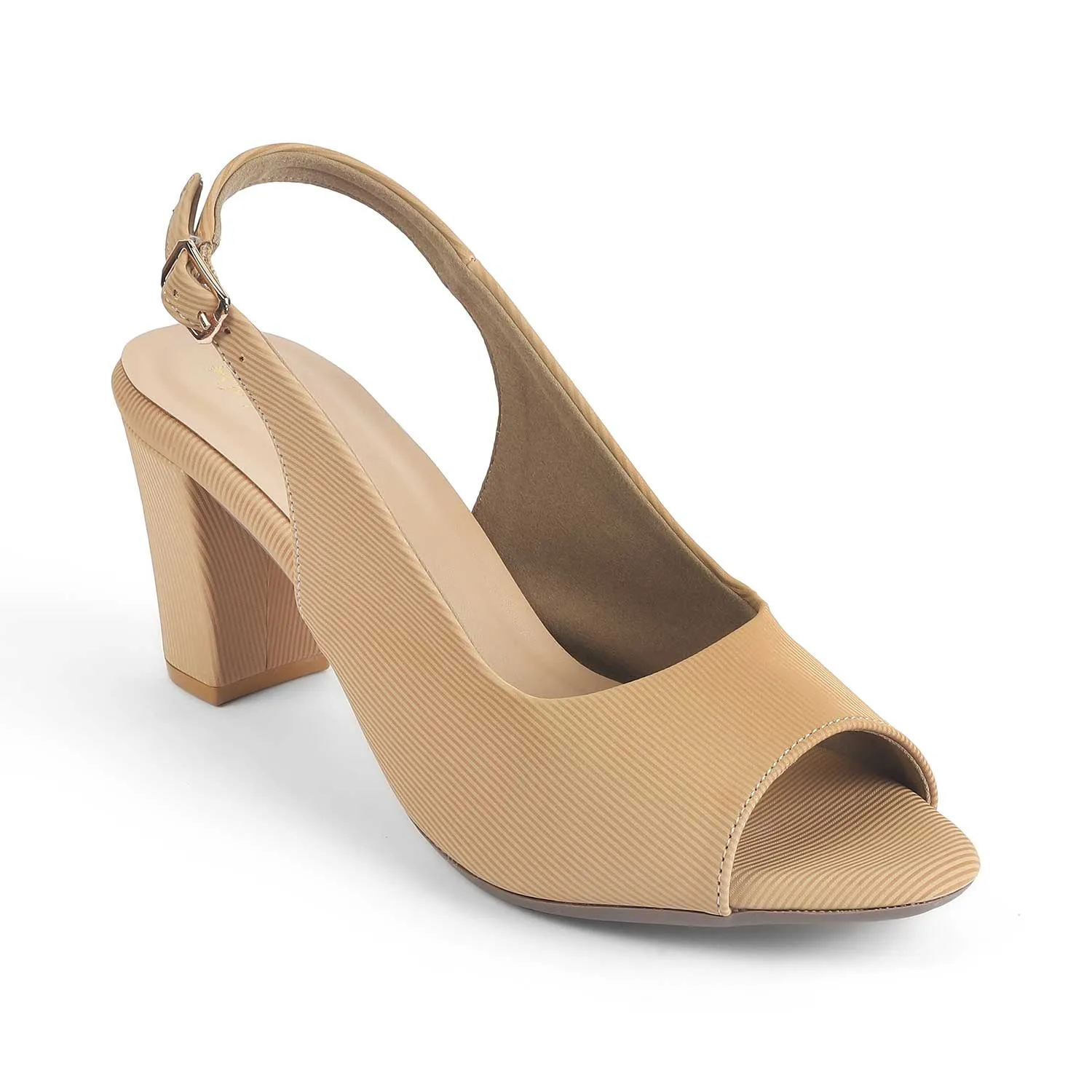 Tresmode Eslip Beige Women's Dress Block Heel Slingback Pumps